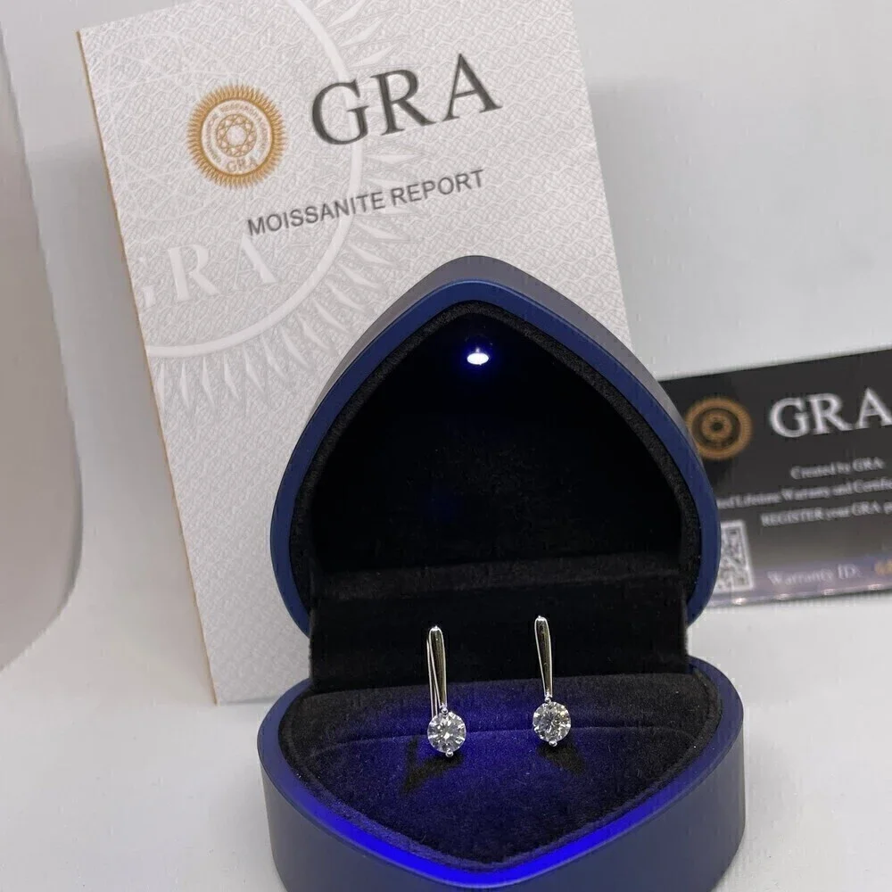 Moissanite Earrings GRA Certified Drop Earrings 18K 925 Silver Round Cut